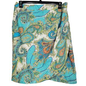 Sunny Leigh Women's 100% Linen Vibrant Paisley Pattern Below Knee Skirt Size 14